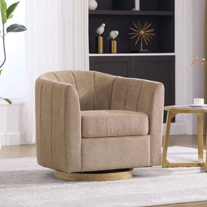 English Elm 31.1'' Chenille Swivel Barrel Chair Channel Tufted with Hidden Storage for Living Room Taupe W3118P481251