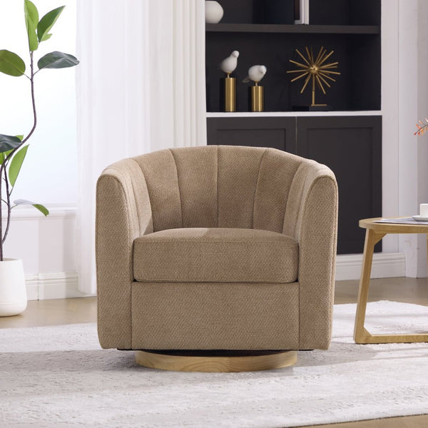 English Elm 31.1'' Chenille Swivel Barrel Chair Channel Tufted with Hidden Storage for Living Room Taupe W3118P481251
