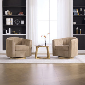 English Elm 31.1'' Chenille Swivel Barrel Chair Channel Tufted with Hidden Storage for Living Room Taupe W3118P481251