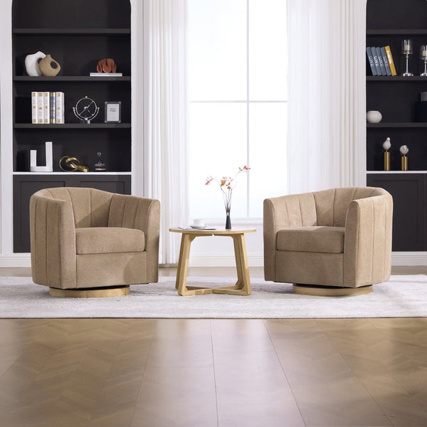 English Elm 31.1'' Chenille Swivel Barrel Chair Channel Tufted with Hidden Storage for Living Room Taupe W3118P481251