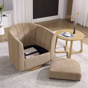 English Elm 31.1'' Chenille Swivel Barrel Chair Channel Tufted with Hidden Storage for Living Room Taupe W3118P481251