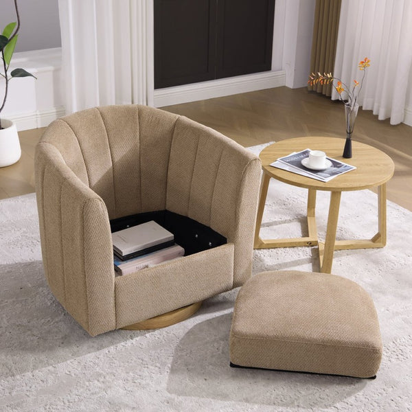English Elm 31.1'' Chenille Swivel Barrel Chair Channel Tufted with Hidden Storage for Living Room Taupe W3118P481251
