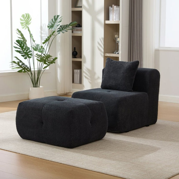 English Elm 30.5 Inch Cloud Lounge Chair with Ottoman Fuzzy Polyester Deep Seat for Bedroom Charcoal W3118P485273