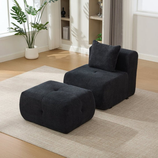 English Elm 30.5 Inch Cloud Lounge Chair with Ottoman Fuzzy Polyester Deep Seat for Bedroom Charcoal W3118P485273