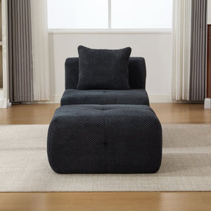 English Elm 30.5 Inch Cloud Lounge Chair with Ottoman Fuzzy Polyester Deep Seat for Bedroom Charcoal W3118P485273