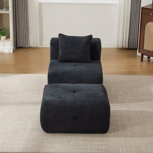English Elm 30.5 Inch Cloud Lounge Chair with Ottoman Fuzzy Polyester Deep Seat for Bedroom Charcoal W3118P485273