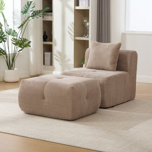 English Elm 30.5 Inch Cloud Lounge Chair with Ottoman Fuzzy Polyester Deep Seat for Bedroom Taupe W3118P485275