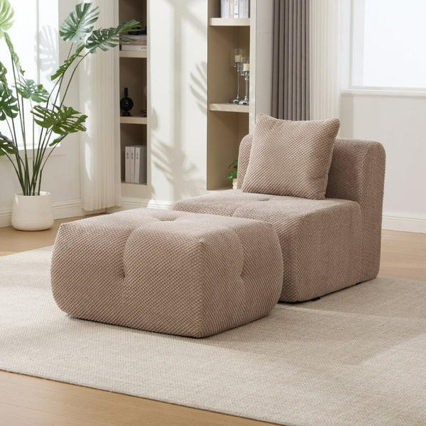 English Elm 30.5 Inch Cloud Lounge Chair with Ottoman Fuzzy Polyester Deep Seat for Bedroom Taupe W3118P485275
