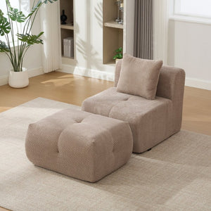 English Elm 30.5 Inch Cloud Lounge Chair with Ottoman Fuzzy Polyester Deep Seat for Bedroom Taupe W3118P485275