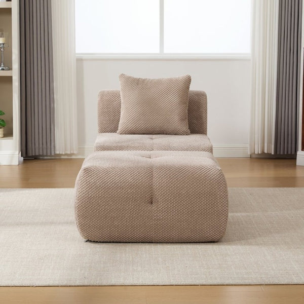 English Elm 30.5 Inch Cloud Lounge Chair with Ottoman Fuzzy Polyester Deep Seat for Bedroom Taupe W3118P485275