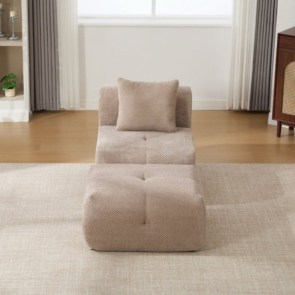 English Elm 30.5 Inch Cloud Lounge Chair with Ottoman Fuzzy Polyester Deep Seat for Bedroom Taupe W3118P485275