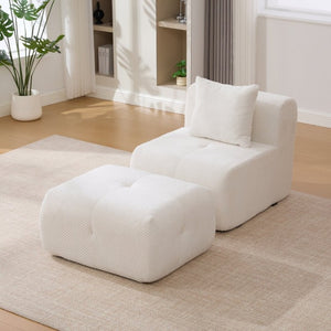English Elm 30.5 Inch Cloud Lounge Chair with Ottoman Fuzzy Polyester Deep Seat for Bedroom Ivory W3118P485276