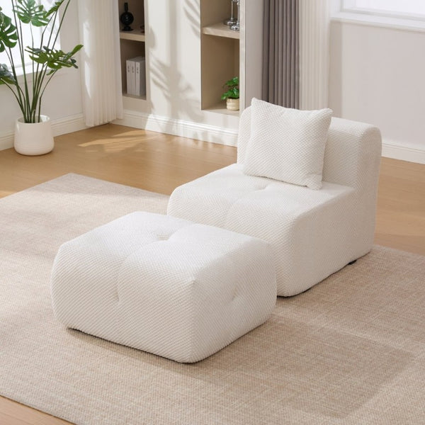 English Elm 30.5 Inch Cloud Lounge Chair with Ottoman Fuzzy Polyester Deep Seat for Bedroom Ivory W3118P485276