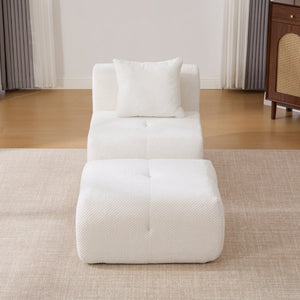 English Elm 30.5 Inch Cloud Lounge Chair with Ottoman Fuzzy Polyester Deep Seat for Bedroom Ivory W3118P485276