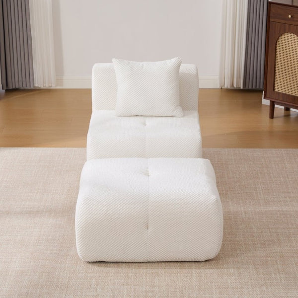 English Elm 30.5 Inch Cloud Lounge Chair with Ottoman Fuzzy Polyester Deep Seat for Bedroom Ivory W3118P485276