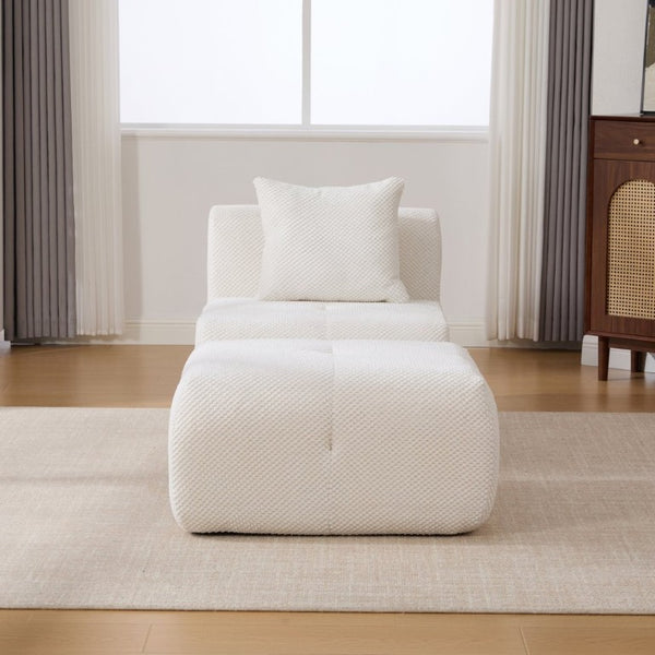 English Elm 30.5 Inch Cloud Lounge Chair with Ottoman Fuzzy Polyester Deep Seat for Bedroom Ivory W3118P485276