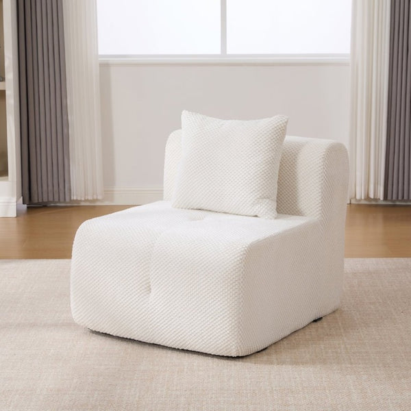 English Elm 30.5 Inch Cloud Lounge Chair with Ottoman Fuzzy Polyester Deep Seat for Bedroom Ivory W3118P485276