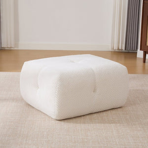 English Elm 30.5 Inch Cloud Lounge Chair with Ottoman Fuzzy Polyester Deep Seat for Bedroom Ivory W3118P485276