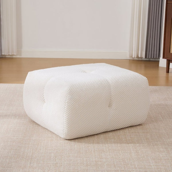 English Elm 30.5 Inch Cloud Lounge Chair with Ottoman Fuzzy Polyester Deep Seat for Bedroom Ivory W3118P485276
