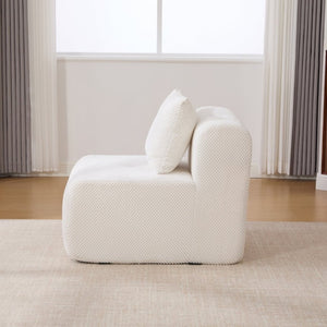 English Elm 30.5 Inch Cloud Lounge Chair with Ottoman Fuzzy Polyester Deep Seat for Bedroom Ivory W3118P485276