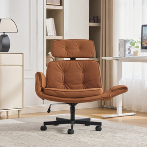 English Elm Criss Cross Pu Leather Swivel Chair Wide Seat Adjustable Arms Headrest Home Office W3118P486763