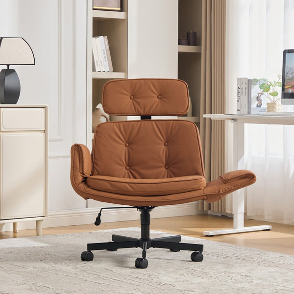 English Elm Criss Cross Pu Leather Swivel Chair Wide Seat Adjustable Arms Headrest Home Office W3118P486763