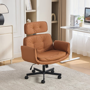 English Elm Criss Cross Pu Leather Swivel Chair Wide Seat Adjustable Arms Headrest Home Office W3118P486763