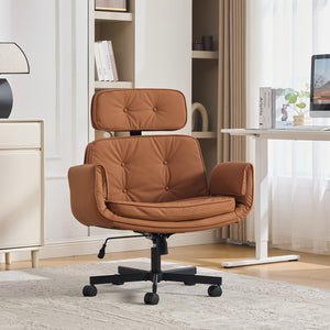 English Elm Criss Cross Pu Leather Swivel Chair Wide Seat Adjustable Arms Headrest Home Office W3118P486763