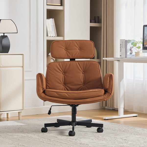 English Elm Criss Cross Pu Leather Swivel Chair Wide Seat Adjustable Arms Headrest Home Office W3118P486763