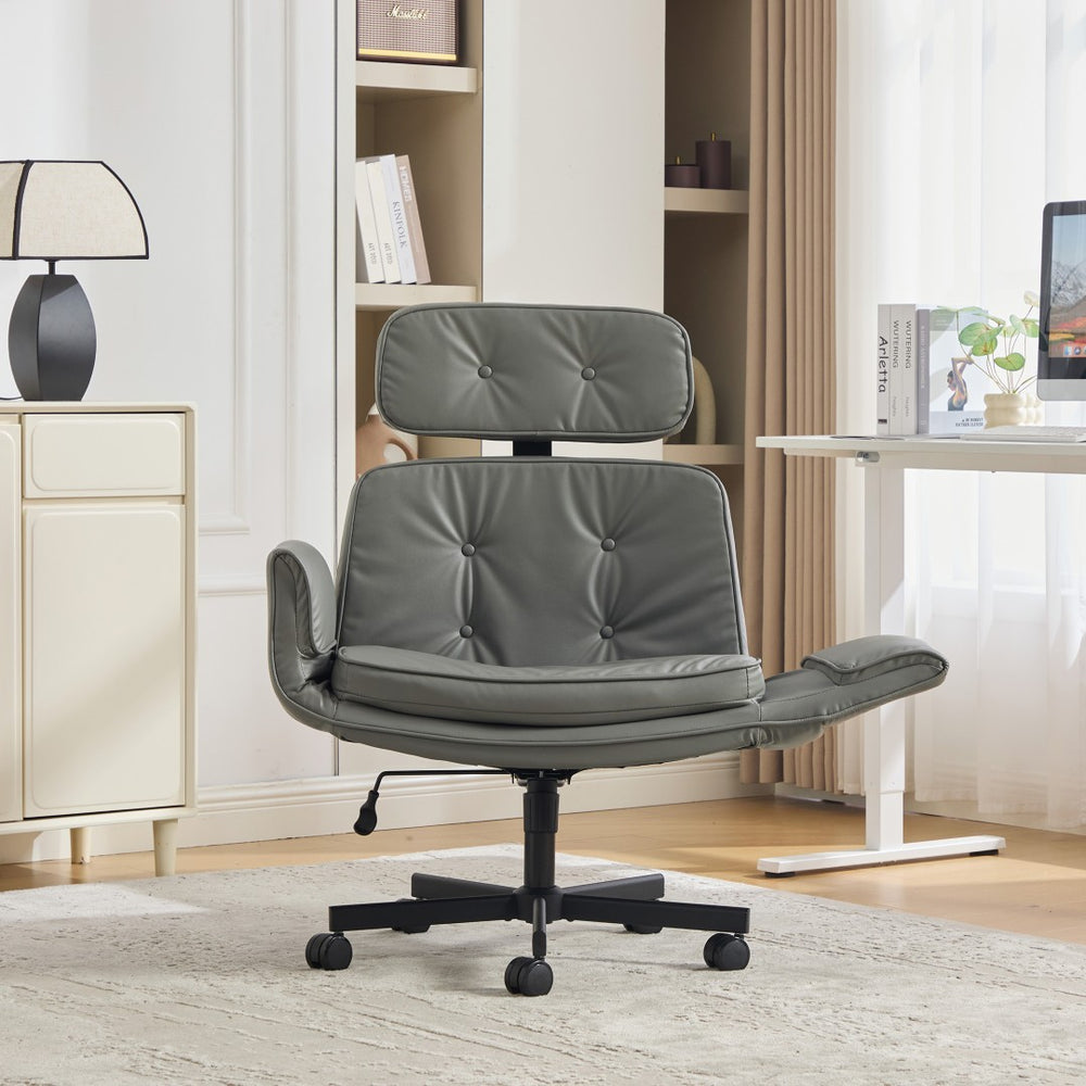 English Elm Criss Cross Pu Leather Swivel Chair Wide Cushioned Seat for Home Office Gaming W3118P486764
