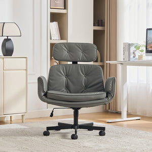 English Elm Criss Cross Pu Leather Swivel Chair Wide Cushioned Seat for Home Office Gaming W3118P486764