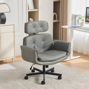 English Elm Criss Cross Pu Leather Swivel Chair Wide Cushioned Seat for Home Office Gaming W3118P486764