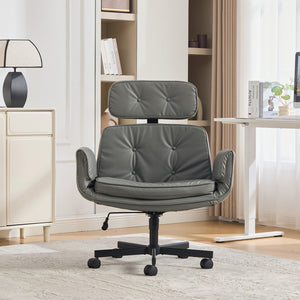 English Elm Criss Cross Pu Leather Swivel Chair Wide Cushioned Seat for Home Office Gaming W3118P486764