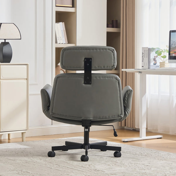 English Elm Criss Cross Pu Leather Swivel Chair Wide Cushioned Seat for Home Office Gaming W3118P486764