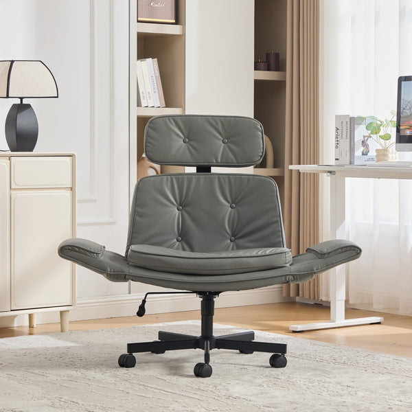 English Elm Criss Cross Pu Leather Swivel Chair Wide Cushioned Seat for Home Office Gaming W3118P486764
