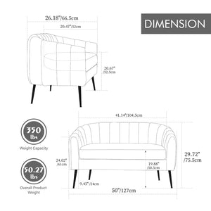 English Elm 50'' Channel Tufted Chenille Mini Loveseat with Metal Legs for Compact Living Spaces Ivory W3118P490218