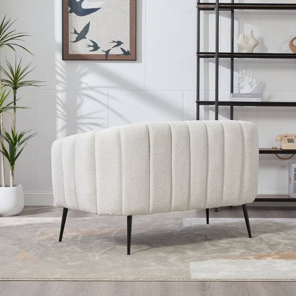 English Elm 50'' Channel Tufted Chenille Mini Loveseat with Metal Legs for Compact Living Spaces Ivory W3118P490218