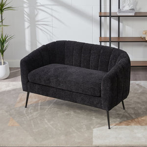 English Elm 50'' Channel Tufted Chenille Mini Loveseat with Metal Legs for Compact Living Spaces Black W3118P490220