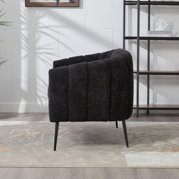 English Elm 50'' Channel Tufted Chenille Mini Loveseat with Metal Legs for Compact Living Spaces Black W3118P490220