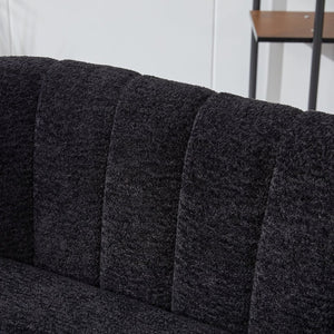 English Elm 50'' Channel Tufted Chenille Mini Loveseat with Metal Legs for Compact Living Spaces Black W3118P490220