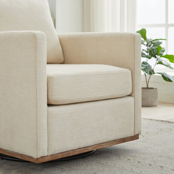 English Elm 30.5W Chenille Swivel Accent Chair with 360 Degree Base for Living Room or Bedroom Beige W3118P494322