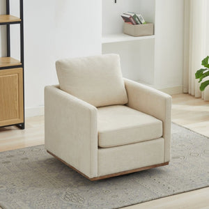 English Elm 30.5W Chenille Swivel Accent Chair with 360 Degree Base for Living Room or Bedroom Beige W3118P494322