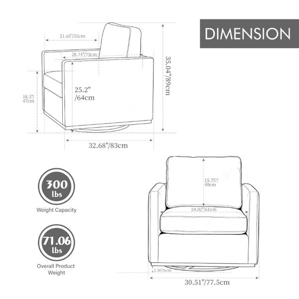 English Elm 30.5W Chenille Swivel Accent Chair with 360 Degree Base for Living Room or Bedroom Beige W3118P494322