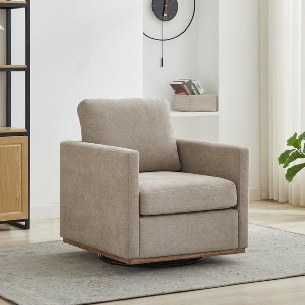 English Elm 30.5W Chenille Swivel Accent Chair with 360 Degree Base for Living Room or Bedroom Taupe W3118P494326