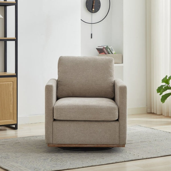 English Elm 30.5W Chenille Swivel Accent Chair with 360 Degree Base for Living Room or Bedroom Taupe W3118P494326