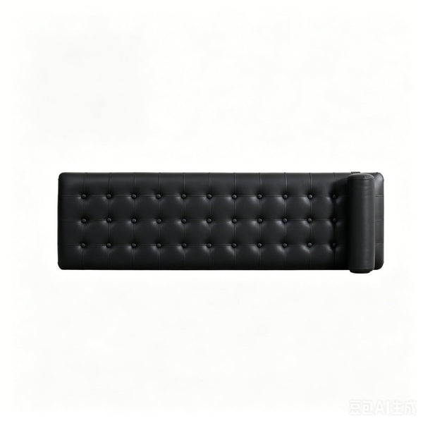 English Elm 66" Tufted Faux Leather Bench with Detachable Pillow Dark Walnut Legs Bedroom Entryway W3118P505148