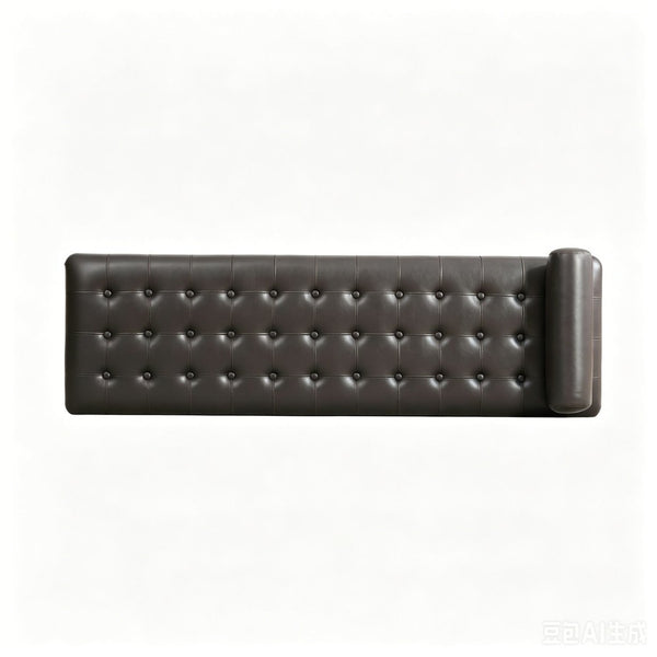 English Elm 66" Button Tufted Faux Leather Bench with Walnut Legs and Detachable Pillow for Bedroom Entry Coffee W3118P505149