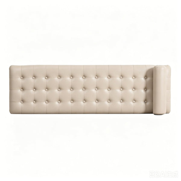 English Elm 66" Button Tufted Faux Leather Bench with Walnut Legs and Detachable Pillow for Bedroom Entry Taupe W3118P505150