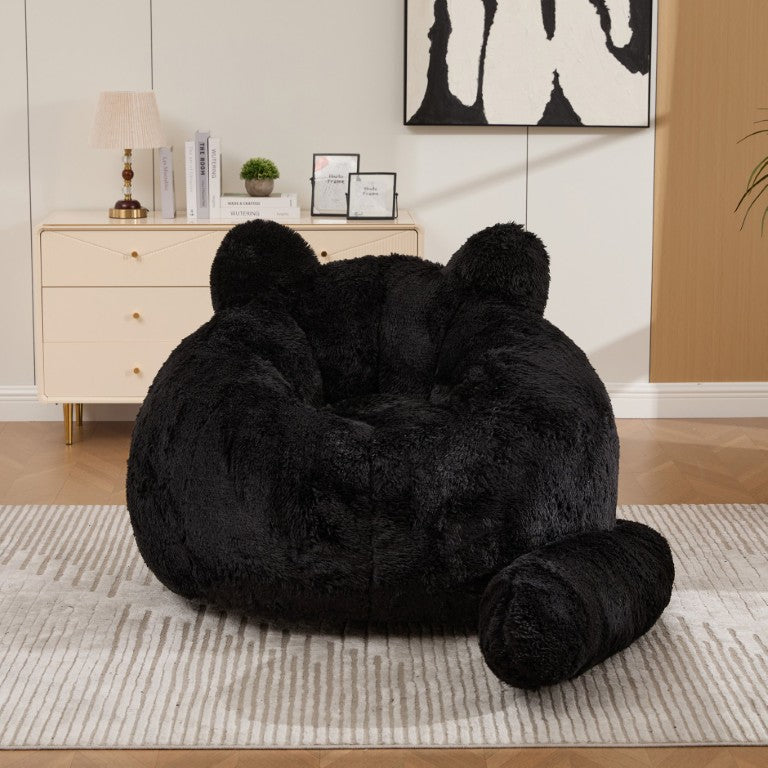 English Elm 41.7 Inch Cat Shaped Faux Fur Bean Bag Floor Chair with Tail Pillow for Bedroom Gaming Black W3118P527019
