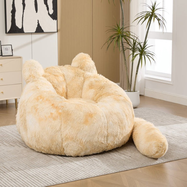 English Elm 41.7 Inch Cat Shaped Faux Fur Floor Chair Oversized Bean Bag with Tail Pillow Lounge Seat W3118P527021